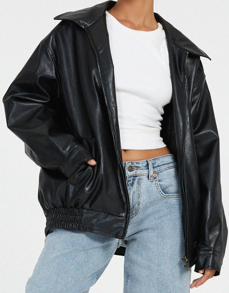 Chic Oversized Leather Jacket - Ultimate Comfort and Style All Year Round