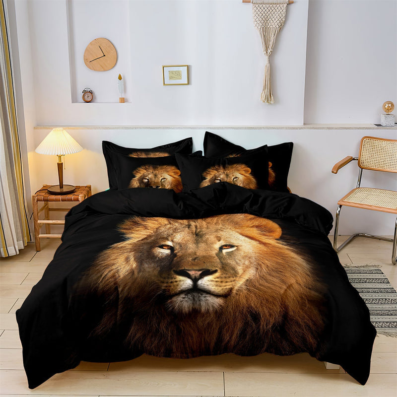 Adventurous Lion Print Duvet Cover 140x200 – Luxury Microfiber Bedding Set for Unforgettable Nights of Comfort