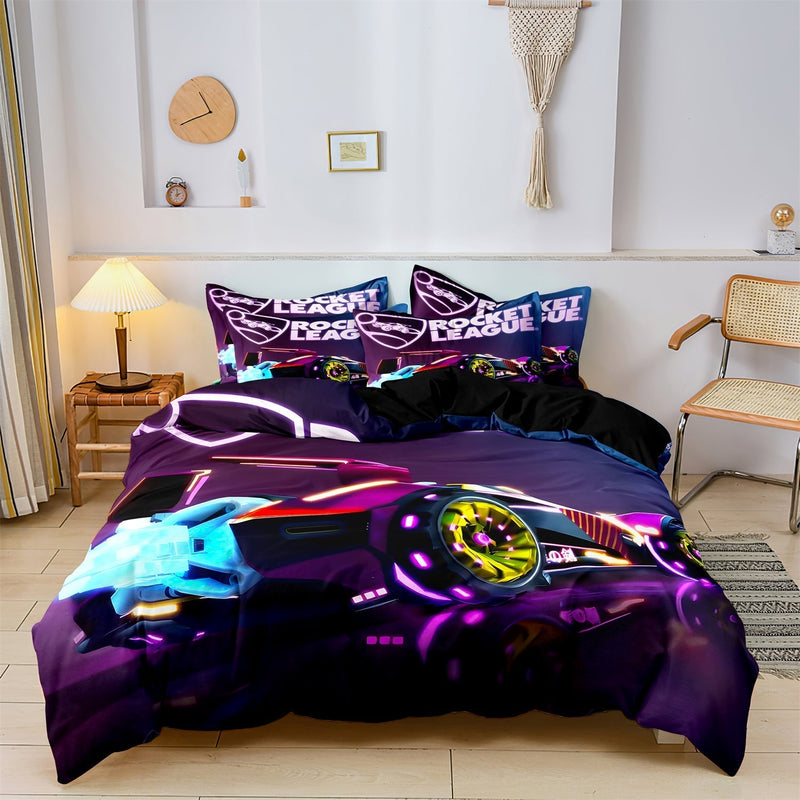 Adventurous Duvet Cover 140x200 cm with Race Cars and Rockets – 100% Cotton for a Dreamy Child's Room