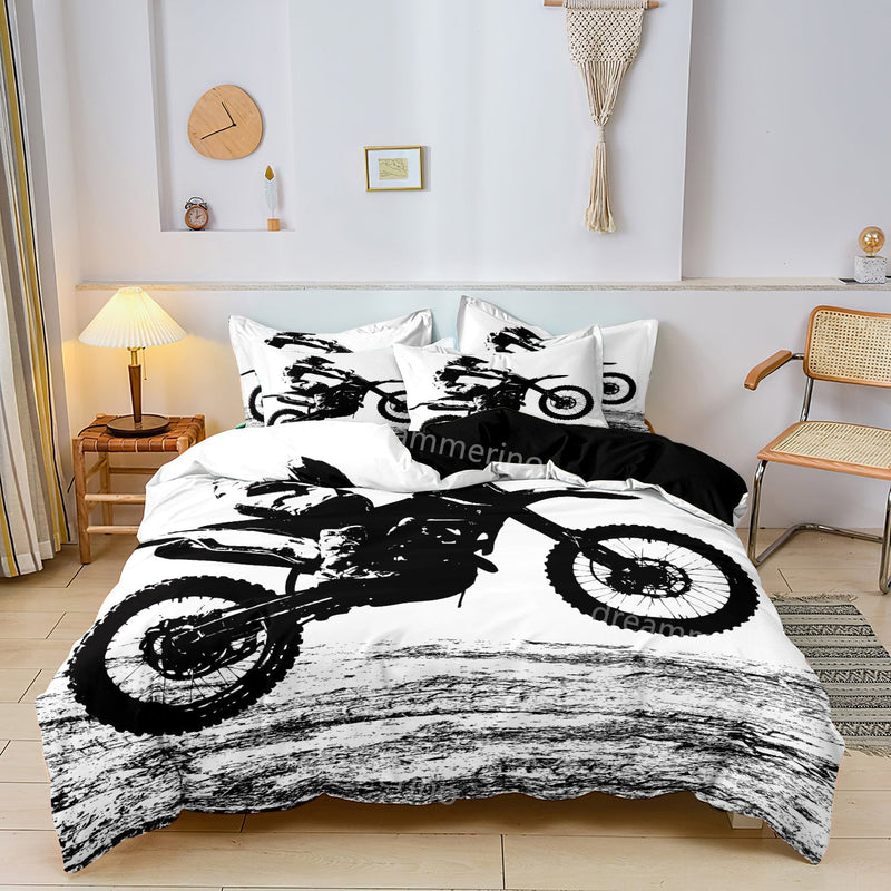 Adventurous Motorcycle Duvet Cover 140x200 cm – Luxury and Durable Bedding Made of 100% Microfiber for a Comfortable Night's Sleep