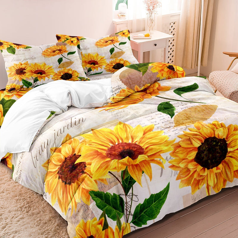 Sunflower Duvet Cover Set – Luxury Bedding with Artistic Designs – Includes Pillowcases in Various Sizes