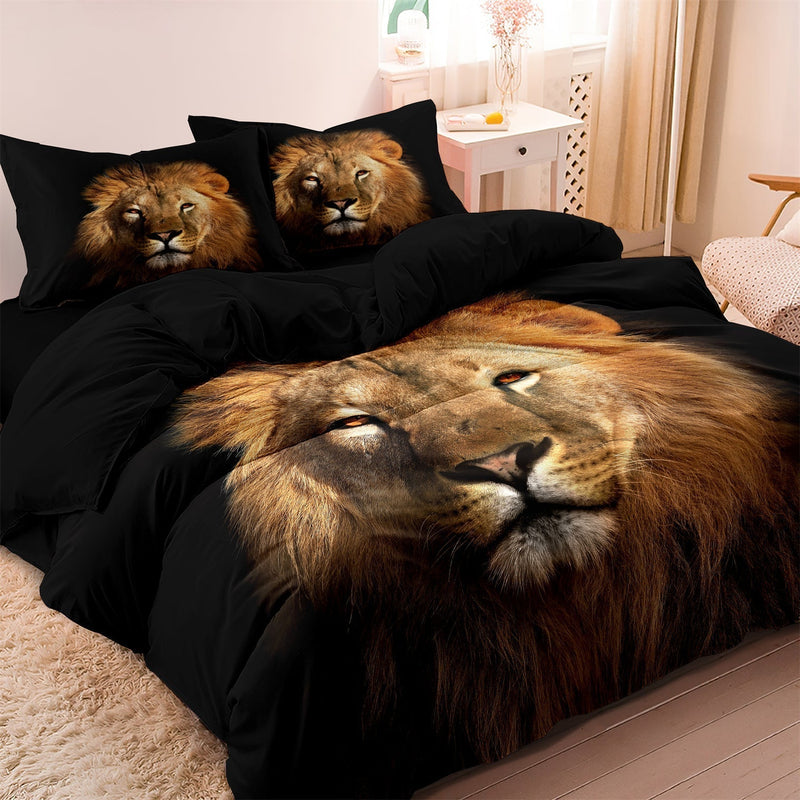 Adventurous Lion Print Duvet Cover 140x200 – Luxury Microfiber Bedding Set for Unforgettable Nights of Comfort