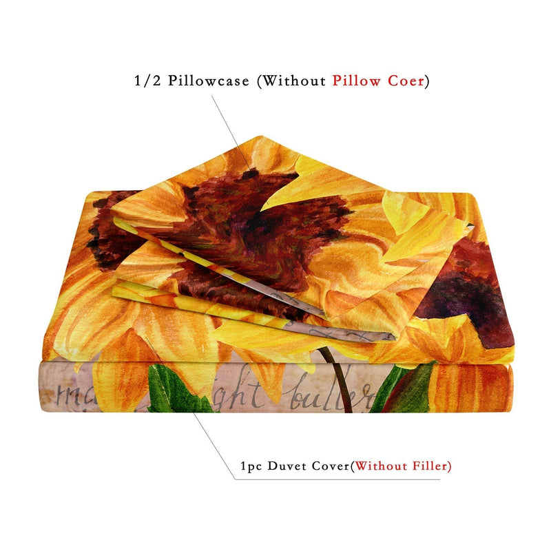 Sunflower Duvet Cover Set – Luxury Bedding with Artistic Designs – Includes Pillowcases in Various Sizes