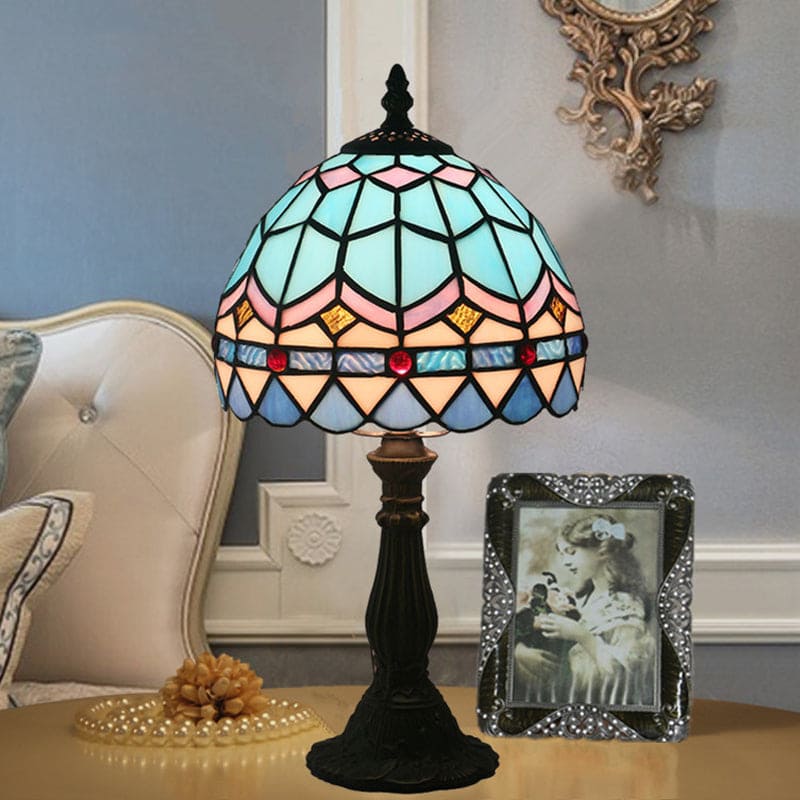 Luxurious Handmade Tiffany Style Colored Glass Lamp - Perfect Lighting for Living Room, Office, or Nightstand