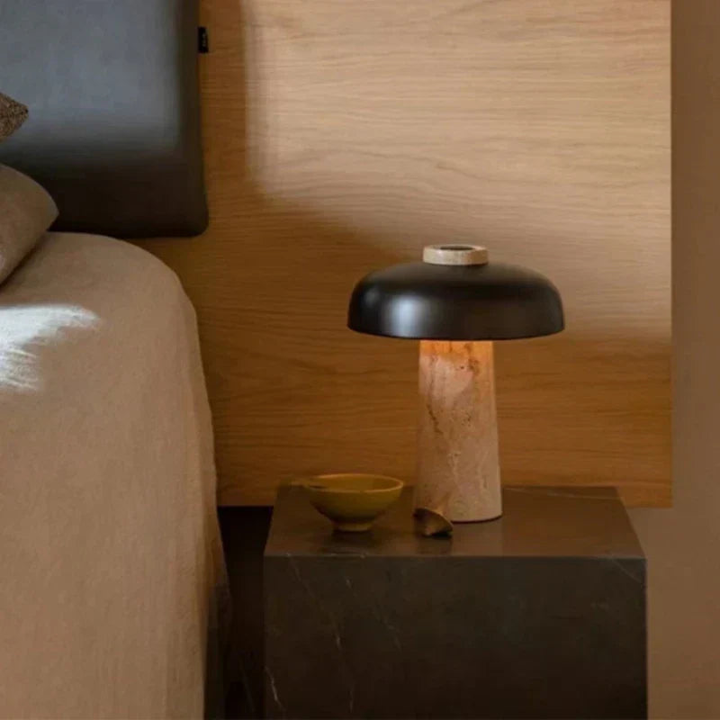 Unique Natural Travertine Table Lamp with Wabi Sabi Design - Create a Warm and Atmospheric Light for Bedroom and Living Room, Ø 25 cm, Height 30 cm