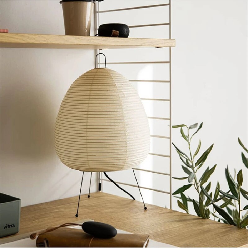 Stylish Japanese Rice Paper Table Lamp with Wooden Tripod and LED Lighting – Perfect for a Unique Atmosphere in Living Room and Bedroom