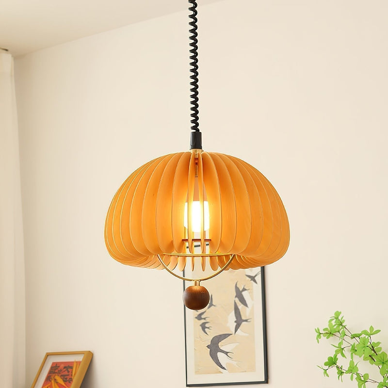 Stylish Pumpkin Pendant Lamp – Adjustable Design of Metal and Wood with a Natural Look
