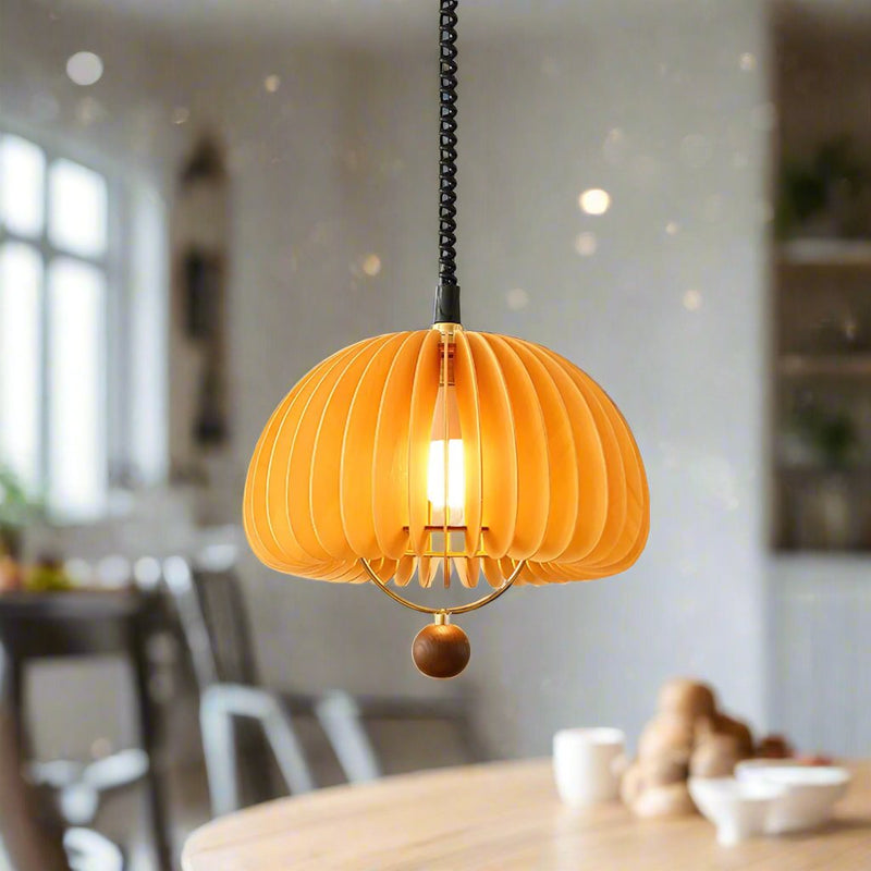Stylish Pumpkin Pendant Lamp – Adjustable Design of Metal and Wood with a Natural Look