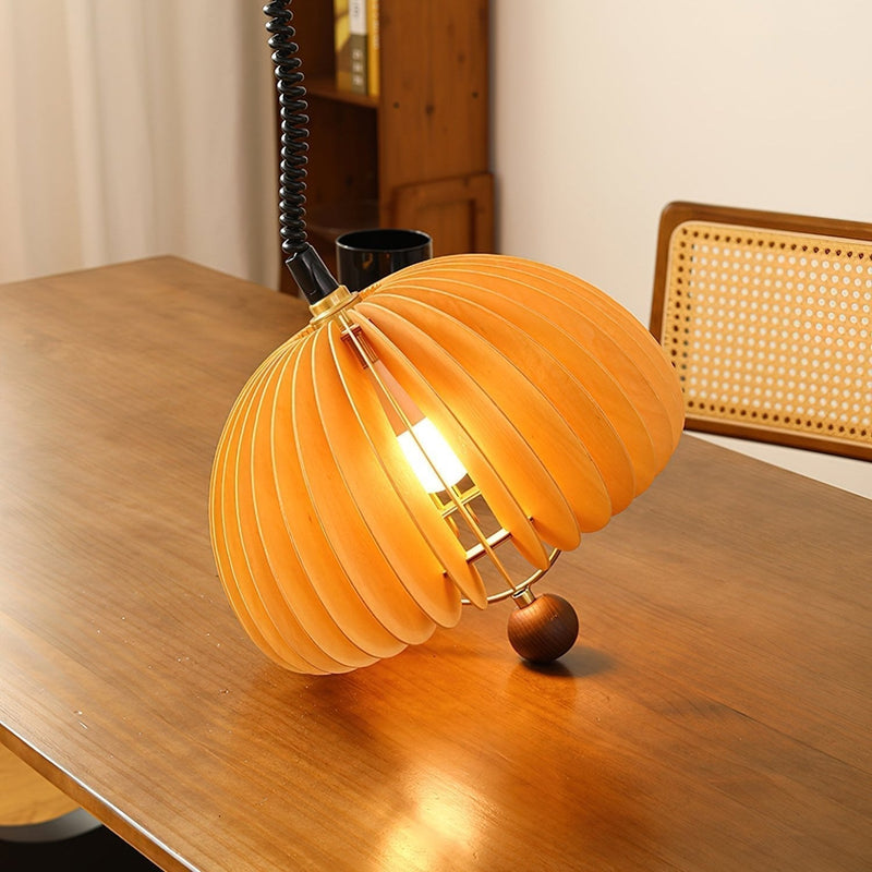 Stylish Pumpkin Pendant Lamp – Adjustable Design of Metal and Wood with a Natural Look