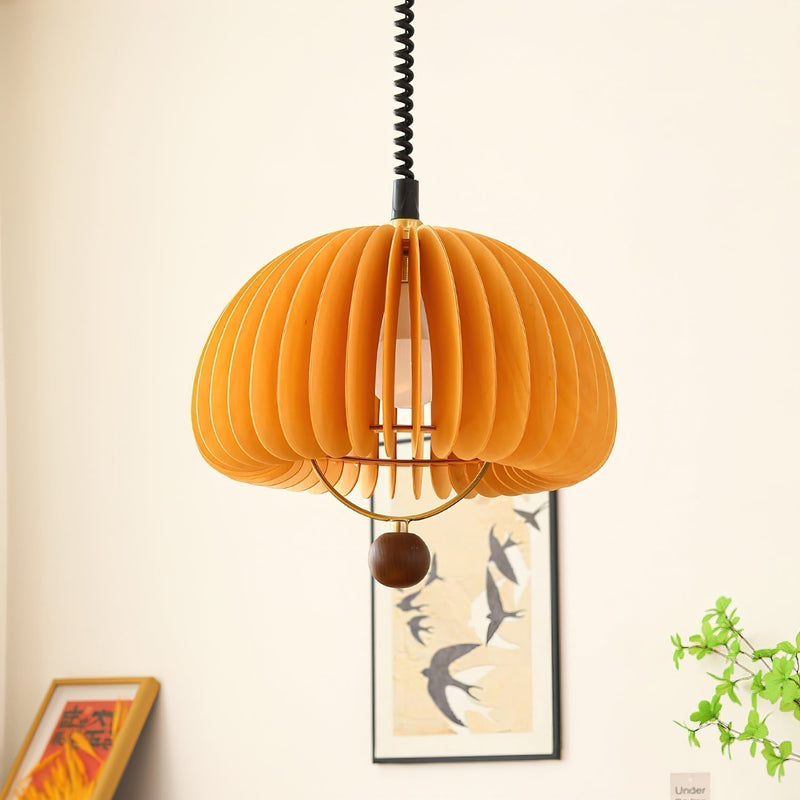 Stylish Pumpkin Pendant Lamp – Adjustable Design of Metal and Wood with a Natural Look