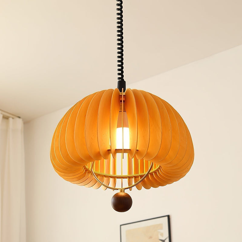 Stylish Pumpkin Pendant Lamp – Adjustable Design of Metal and Wood with a Natural Look