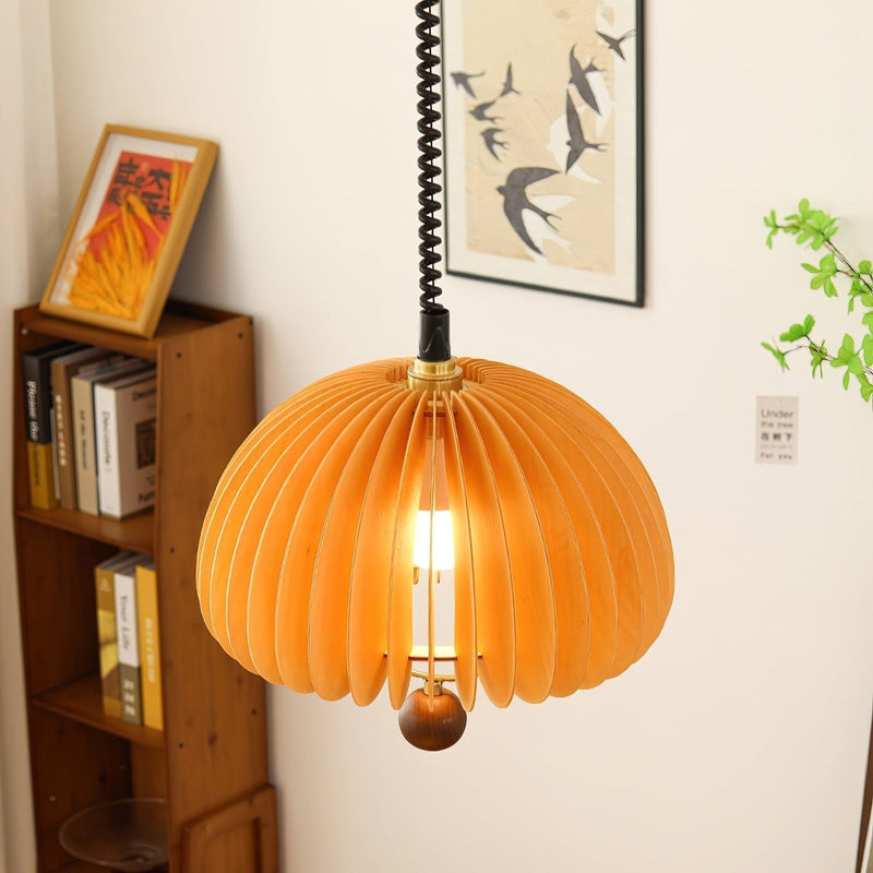 Stylish Pumpkin Pendant Lamp – Adjustable Design of Metal and Wood with a Natural Look