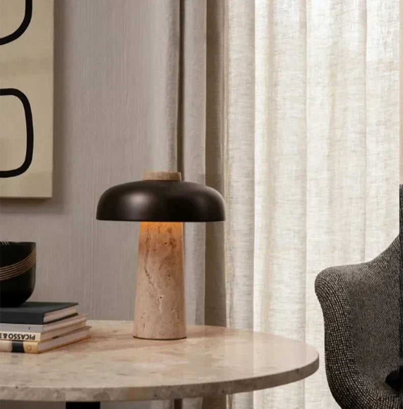 Unique Natural Travertine Table Lamp with Wabi Sabi Design - Create a Warm and Atmospheric Light for Bedroom and Living Room, Ø 25 cm, Height 30 cm