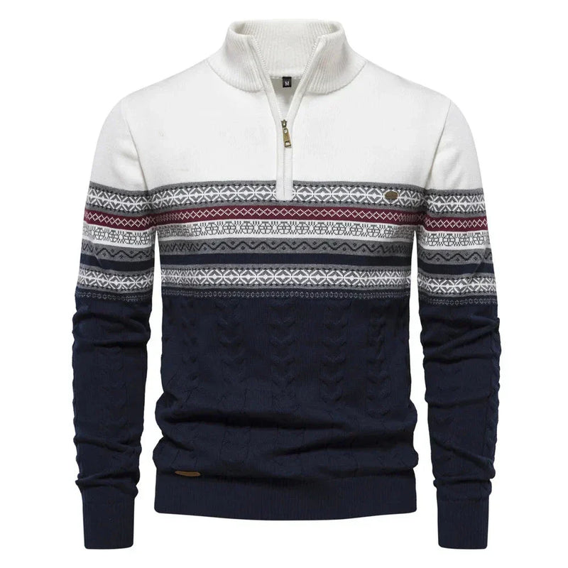 Stylish Jasper Men's Sweater with Fair Isle Pattern, Half Zip and Luxury Cotton Blend for Optimal Comfort