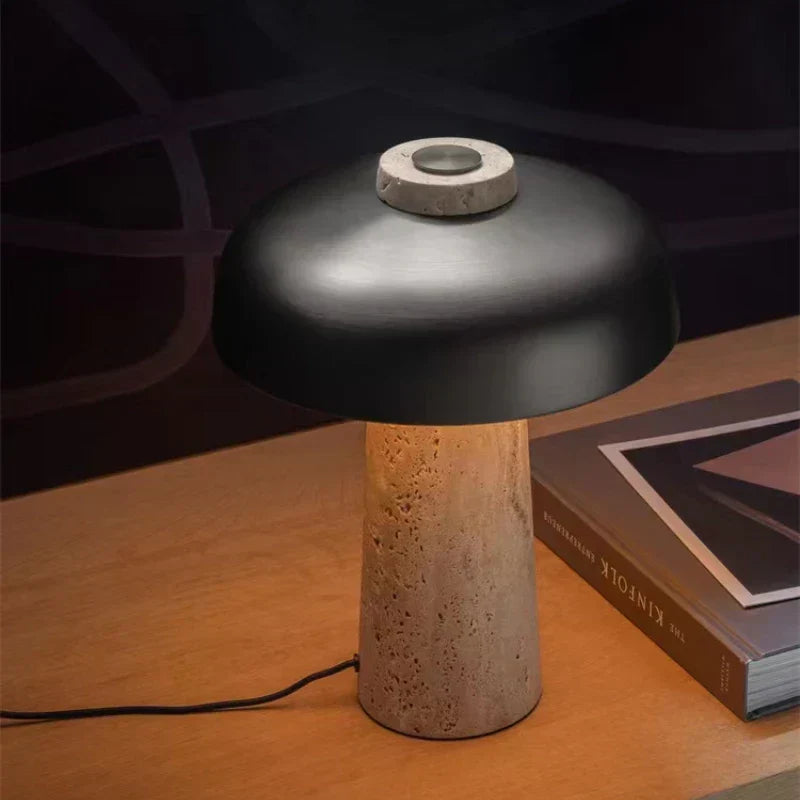 Unique Natural Travertine Table Lamp with Wabi Sabi Design - Create a Warm and Atmospheric Light for Bedroom and Living Room, Ø 25 cm, Height 30 cm