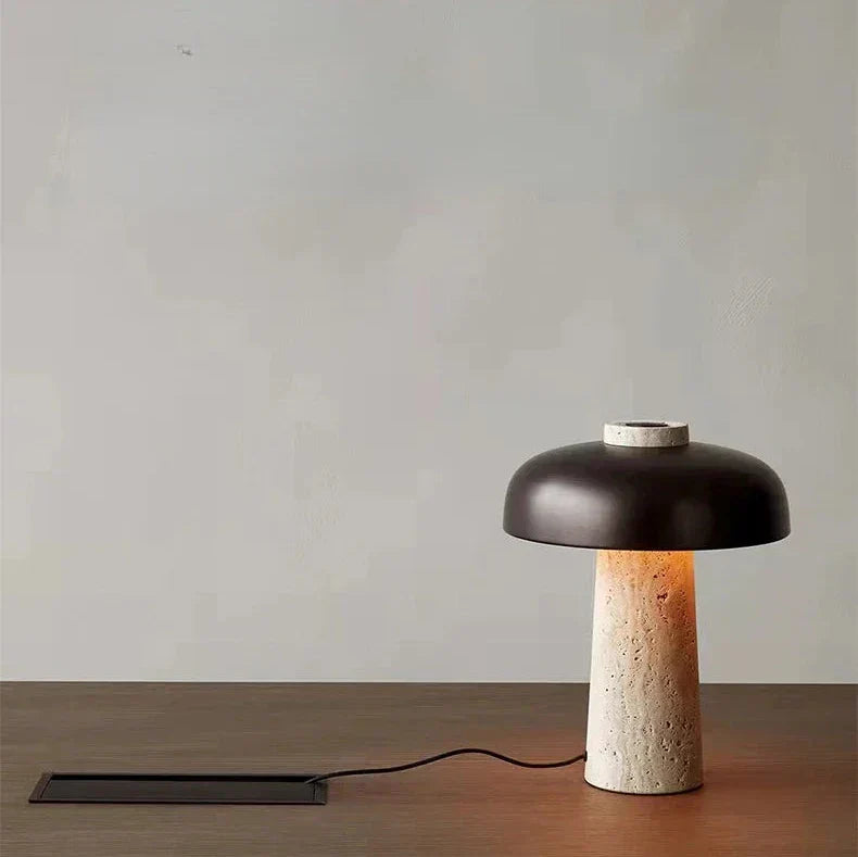 Unique Natural Travertine Table Lamp with Wabi Sabi Design - Create a Warm and Atmospheric Light for Bedroom and Living Room, Ø 25 cm, Height 30 cm