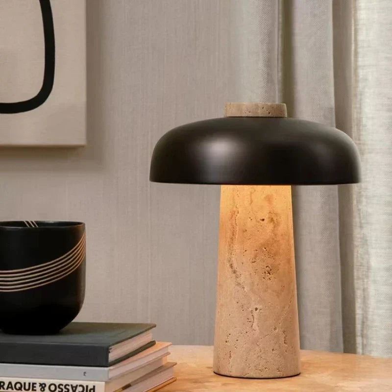 Unique Natural Travertine Table Lamp with Wabi Sabi Design - Create a Warm and Atmospheric Light for Bedroom and Living Room, Ø 25 cm, Height 30 cm