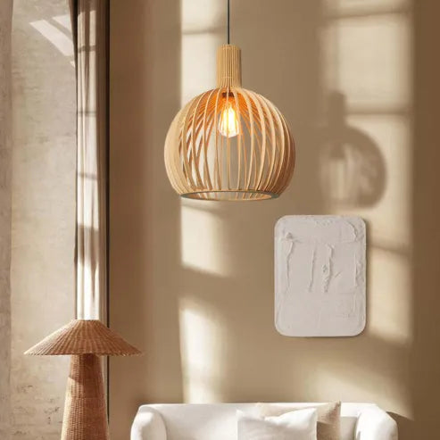 Stylish Japanese Bamboo Hanging Lamp in Birdcage - Perfect Creative Design for Restaurants and More!
