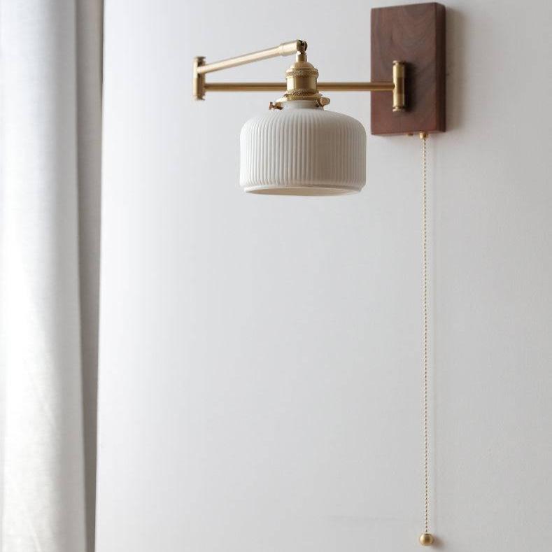 Stylish Wooden and Ceramic Wall Lamp - Elegant Black Wall Light for Indoor Interior