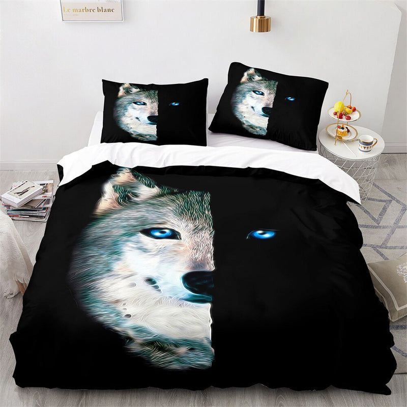 Cute Children's Duvet Cover with Protective Wolf – 100% Cotton for Safe and Comfortable Sleeping, 140x200 cm including Pillowcase 60x70 cm