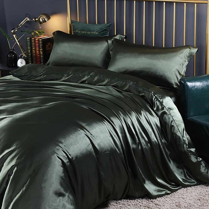 Elegant Luxe Silk Bedding Set of 4 - Satin Comforter, Duvet Cover, Sheet, and Pillowcase for a Stylish Sleeping Experience