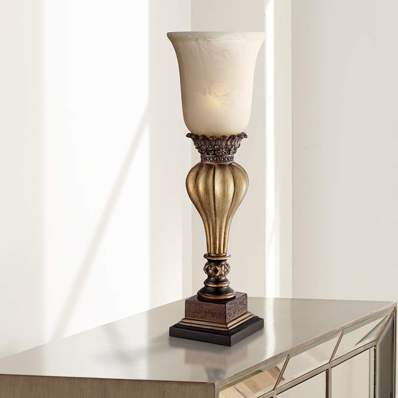 Gold Alabaster Glass Accent Console Lamp
