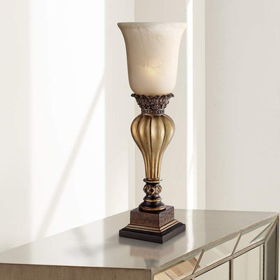 Gold Alabaster Glass Accent Console Lamp