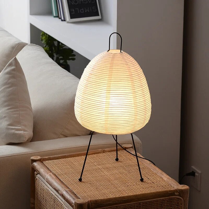 Stylish Japanese Rice Paper Table Lamp with Wooden Tripod and LED Lighting – Perfect for a Unique Atmosphere in Living Room and Bedroom
